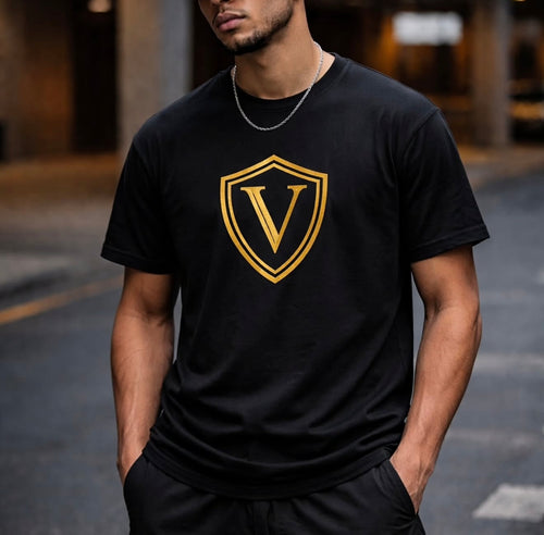 Velmont Noir Signature Tee model wearing black premium T-shirt