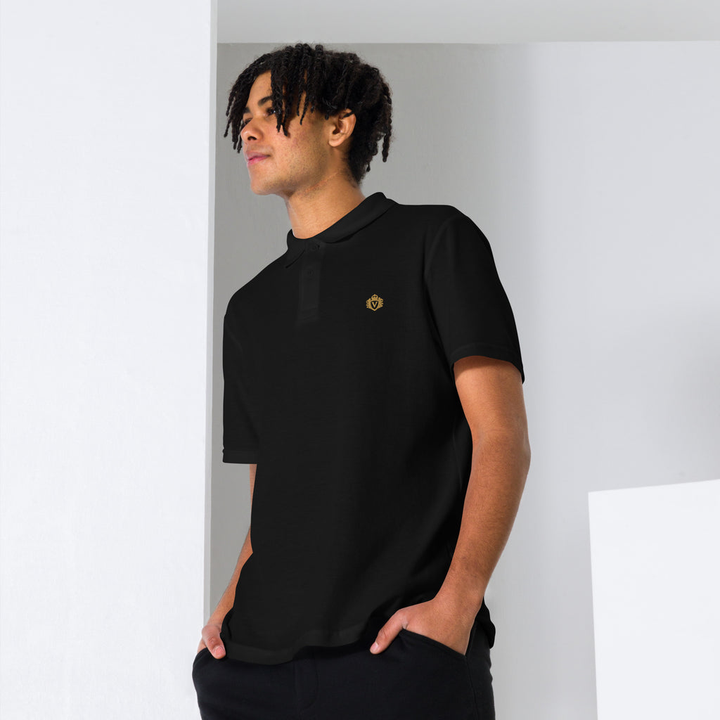 Velmont Noir Prestige Polo model wearing black premium cotton polo 